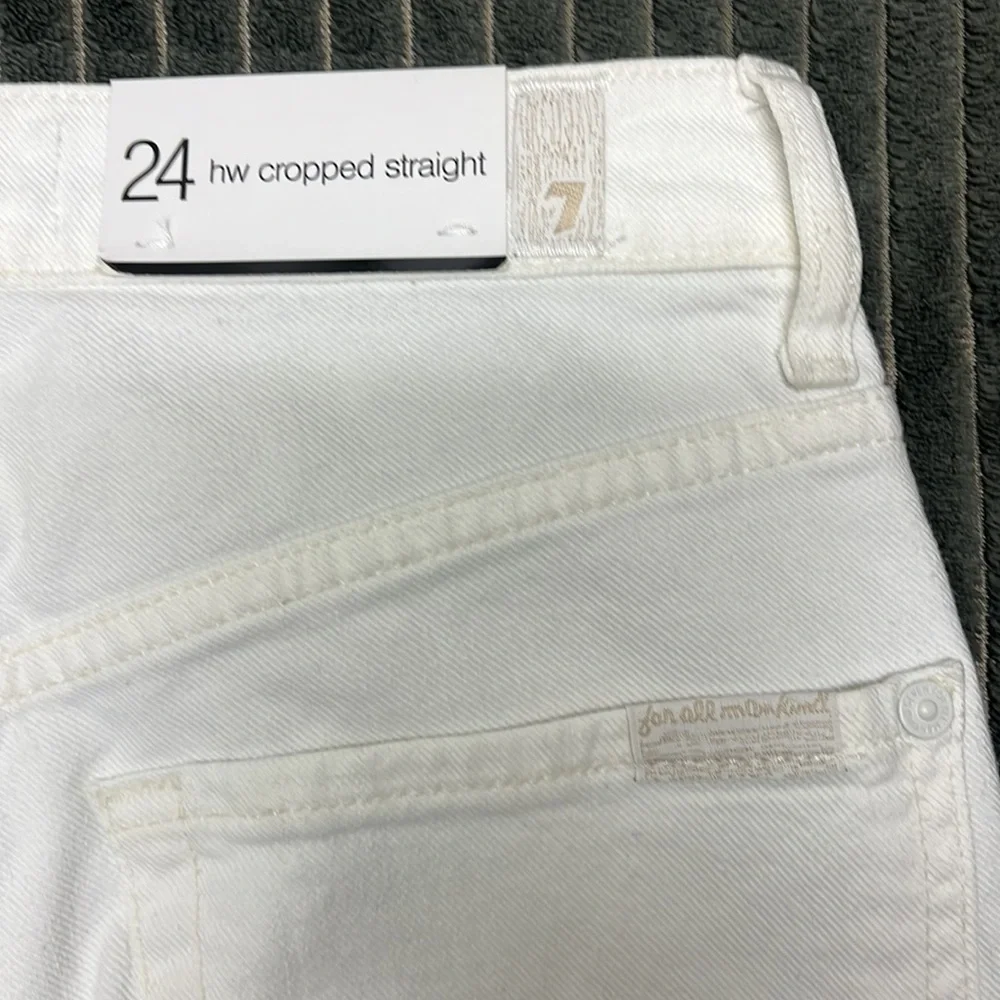 7 For All Mankind High Waisted White Cropped Straight Leg Jeans - Picture 8 of 11